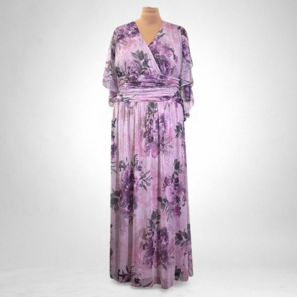 SLNY Fashions Plus Size Macy's Printed Glitter V-Neck Capelet Dress, NWT! 22W - Picture 1 of 10